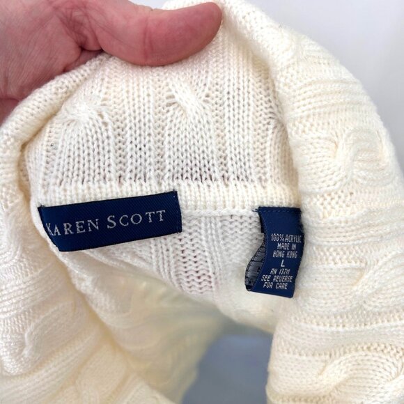 SOFT & COZY KAREN SCOTT IVORY CABLE KNIT COWL NECK SWEATER - L - Picture 5 of 5